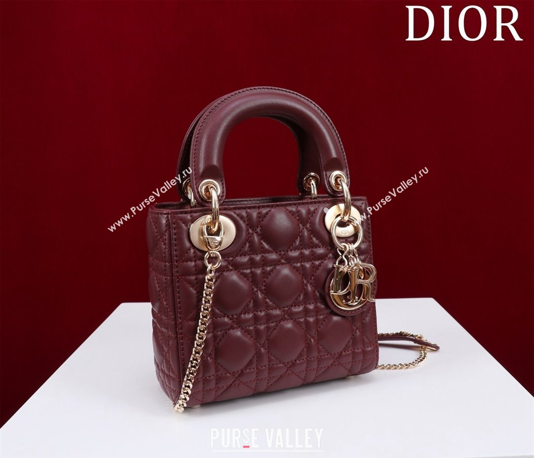 Dior Mini Lady Dior Bag in Cannage Lambskin Burgundy 2024 M0505 (XXG-240219065)