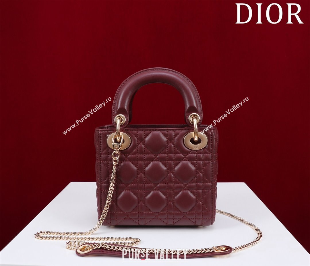 Dior Mini Lady Dior Bag in Cannage Lambskin Burgundy 2024 M0505 (XXG-240219065)