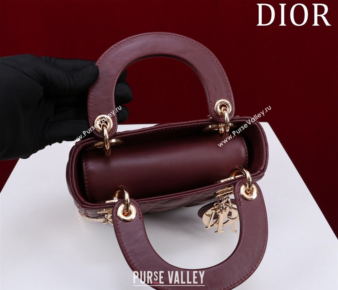 Dior Mini Lady Dior Bag in Cannage Lambskin Burgundy 2024 M0505 (XXG-240219065)