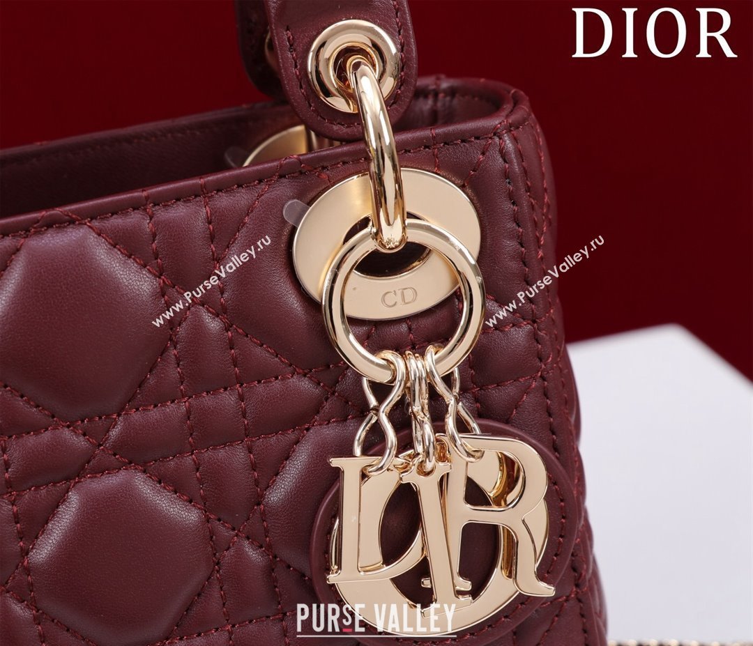 Dior Mini Lady Dior Bag in Cannage Lambskin Burgundy 2024 M0505 (XXG-240219065)