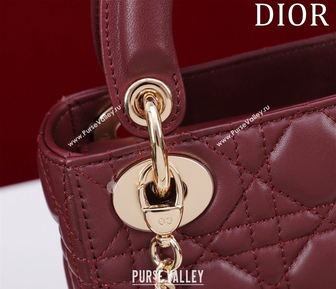 Dior Mini Lady Dior Bag in Cannage Lambskin Burgundy 2024 M0505 (XXG-240219065)