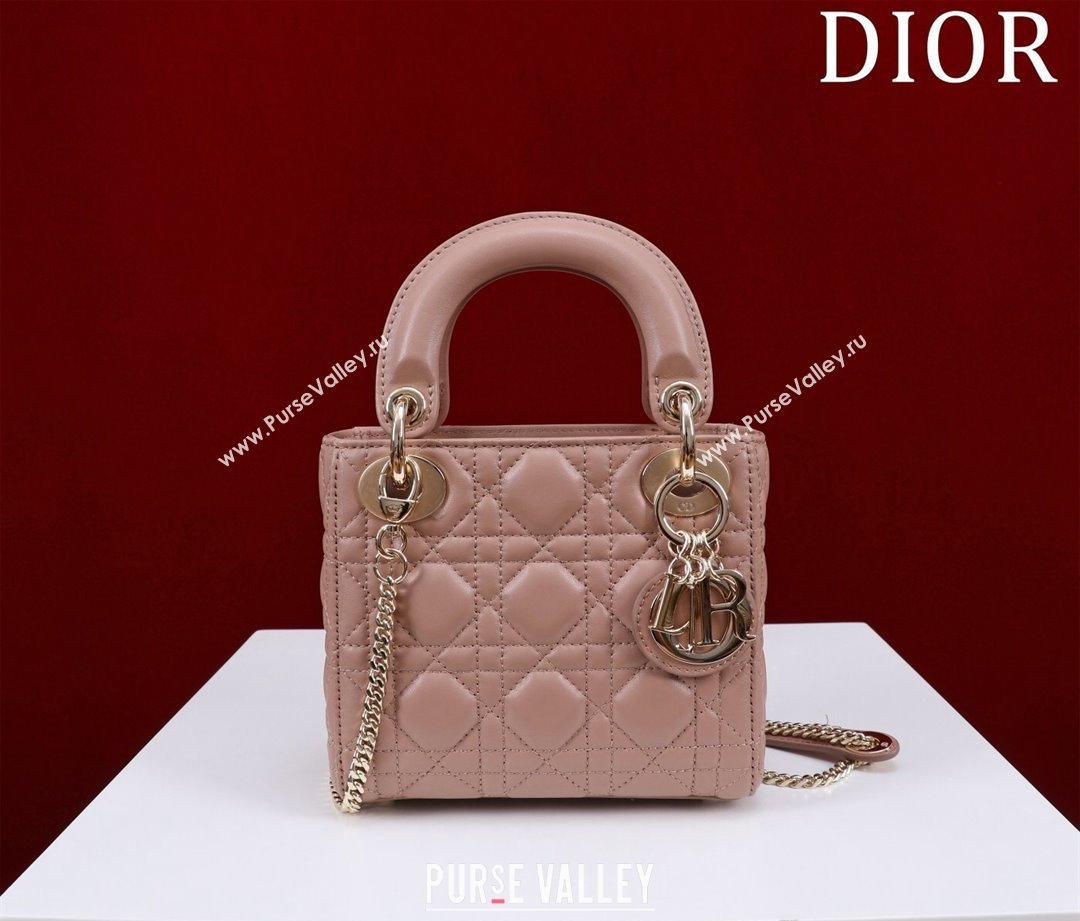 Dior Mini Lady Dior Bag in Cannage Lambskin Dark Nude 2024 M0505 (XXG-240219066)