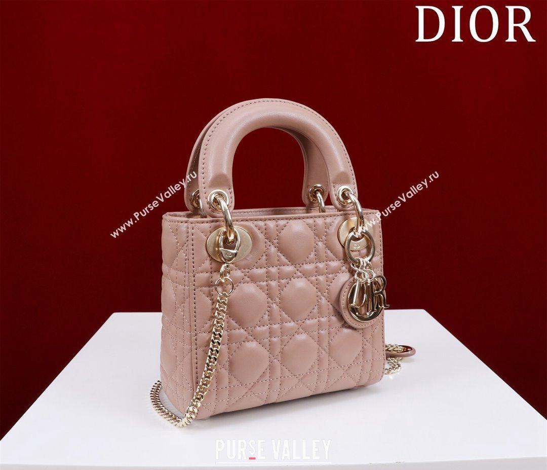 Dior Mini Lady Dior Bag in Cannage Lambskin Dark Nude 2024 M0505 (XXG-240219066)