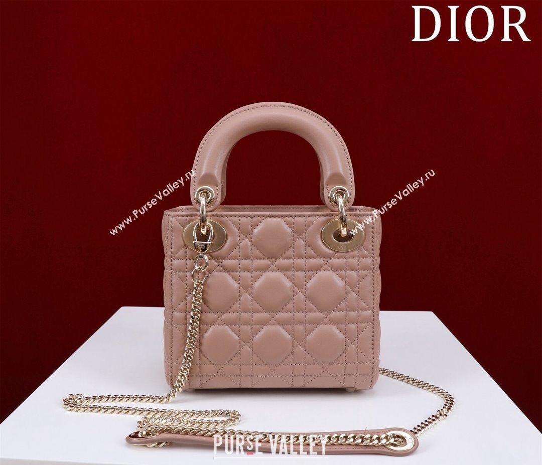 Dior Mini Lady Dior Bag in Cannage Lambskin Dark Nude 2024 M0505 (XXG-240219066)