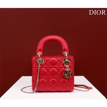 Dior Mini Lady Dior Bag in Cannage Lambskin Red 2024 M0505 (XXG-240219067)