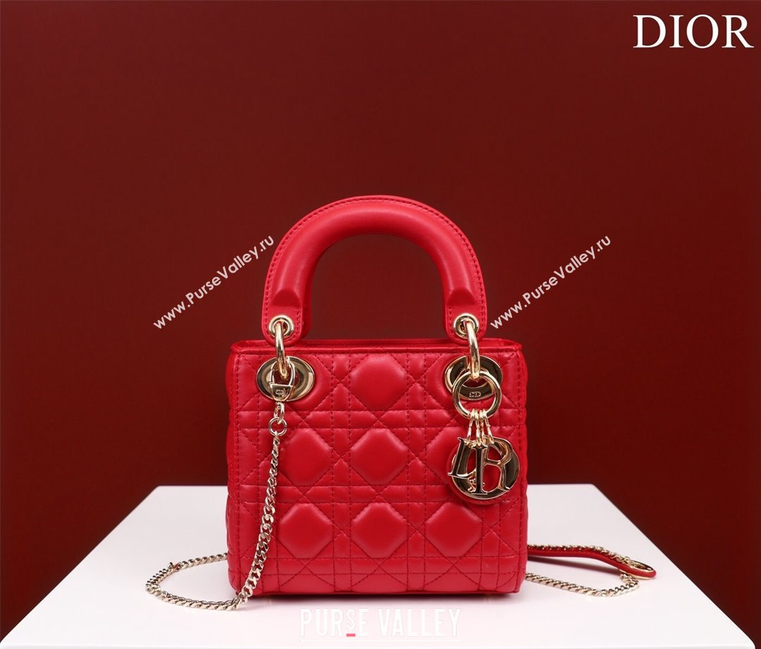 Dior Mini Lady Dior Bag in Cannage Lambskin Red 2024 M0505 (XXG-240219067)