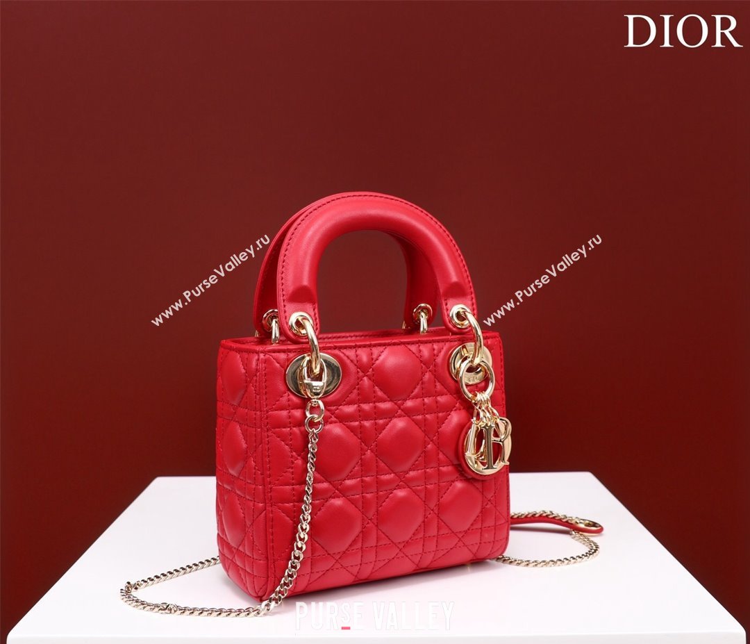 Dior Mini Lady Dior Bag in Cannage Lambskin Red 2024 M0505 (XXG-240219067)