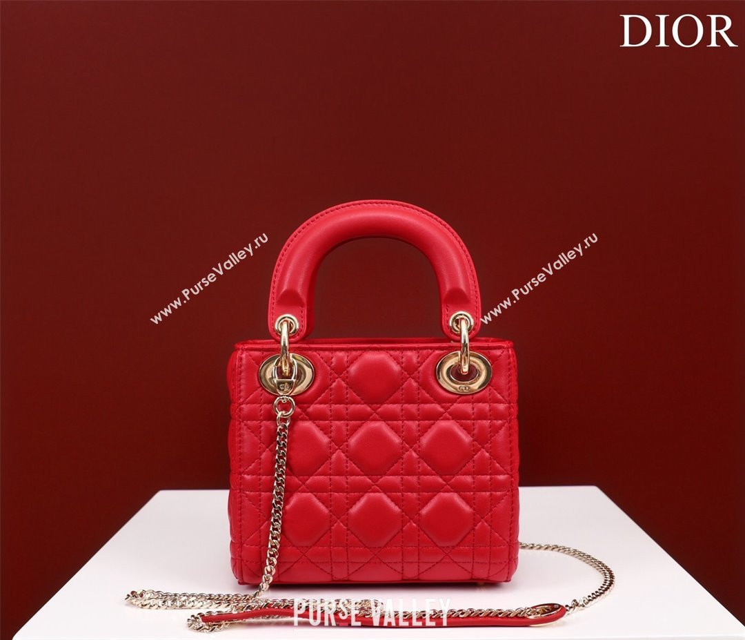 Dior Mini Lady Dior Bag in Cannage Lambskin Red 2024 M0505 (XXG-240219067)