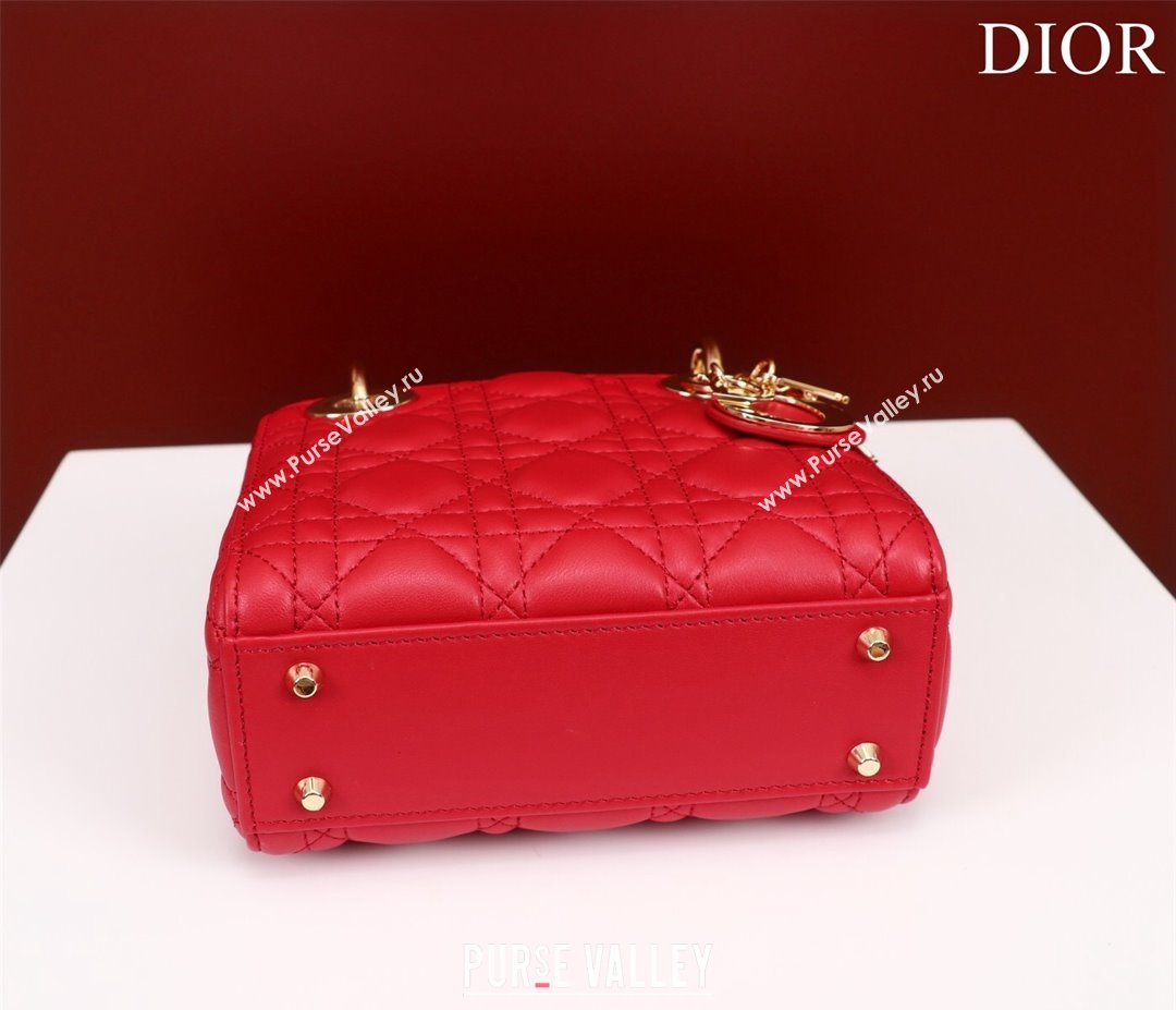 Dior Mini Lady Dior Bag in Cannage Lambskin Red 2024 M0505 (XXG-240219067)