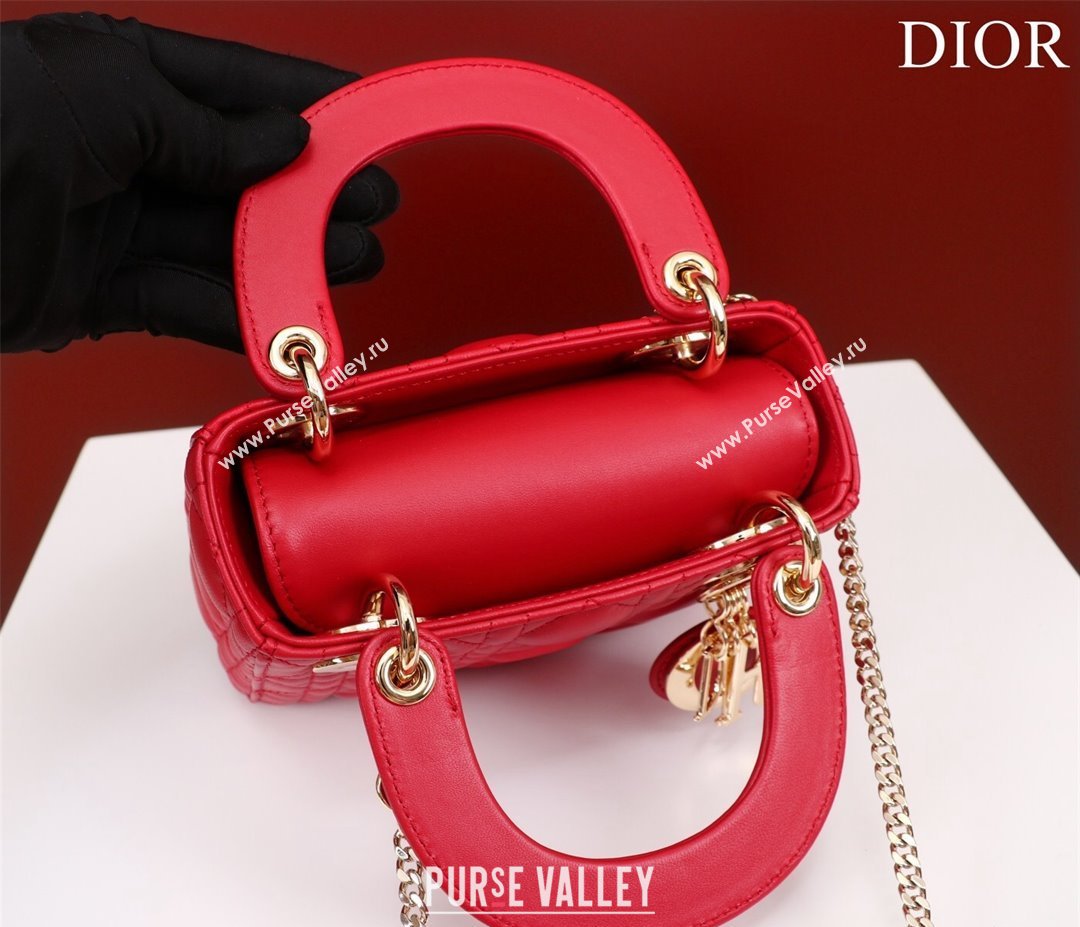 Dior Mini Lady Dior Bag in Cannage Lambskin Red 2024 M0505 (XXG-240219067)