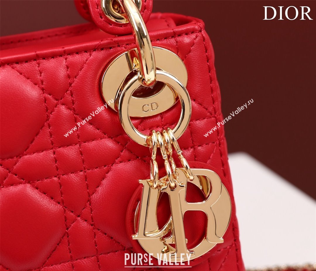 Dior Mini Lady Dior Bag in Cannage Lambskin Red 2024 M0505 (XXG-240219067)