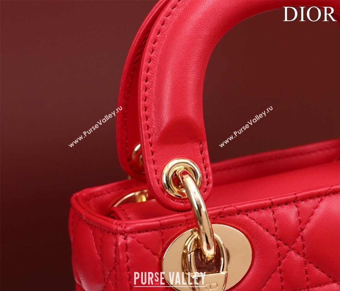 Dior Mini Lady Dior Bag in Cannage Lambskin Red 2024 M0505 (XXG-240219067)