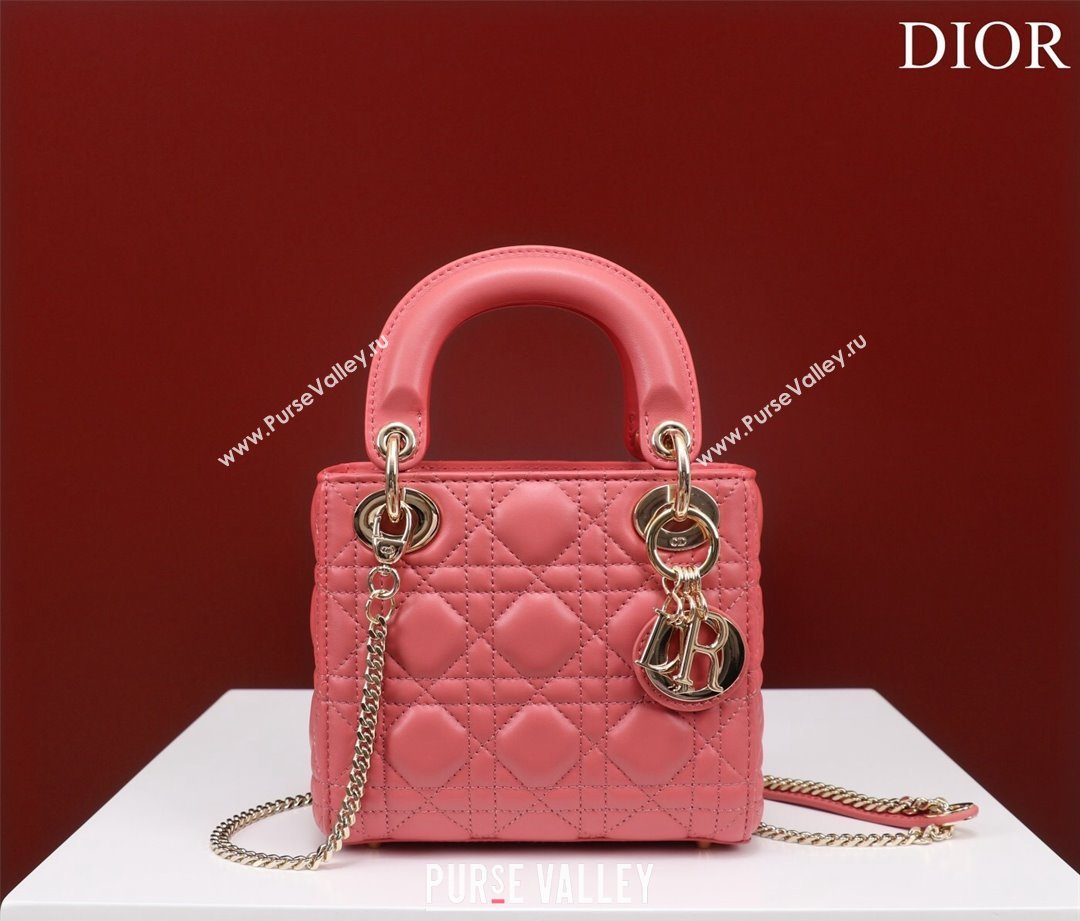 Dior Mini Lady Dior Bag in Cannage Lambskin Pink 2 2024 M0505 (XXG-240219068)