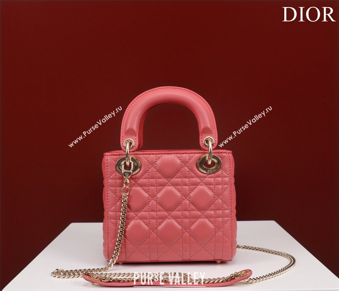 Dior Mini Lady Dior Bag in Cannage Lambskin Pink 2 2024 M0505 (XXG-240219068)