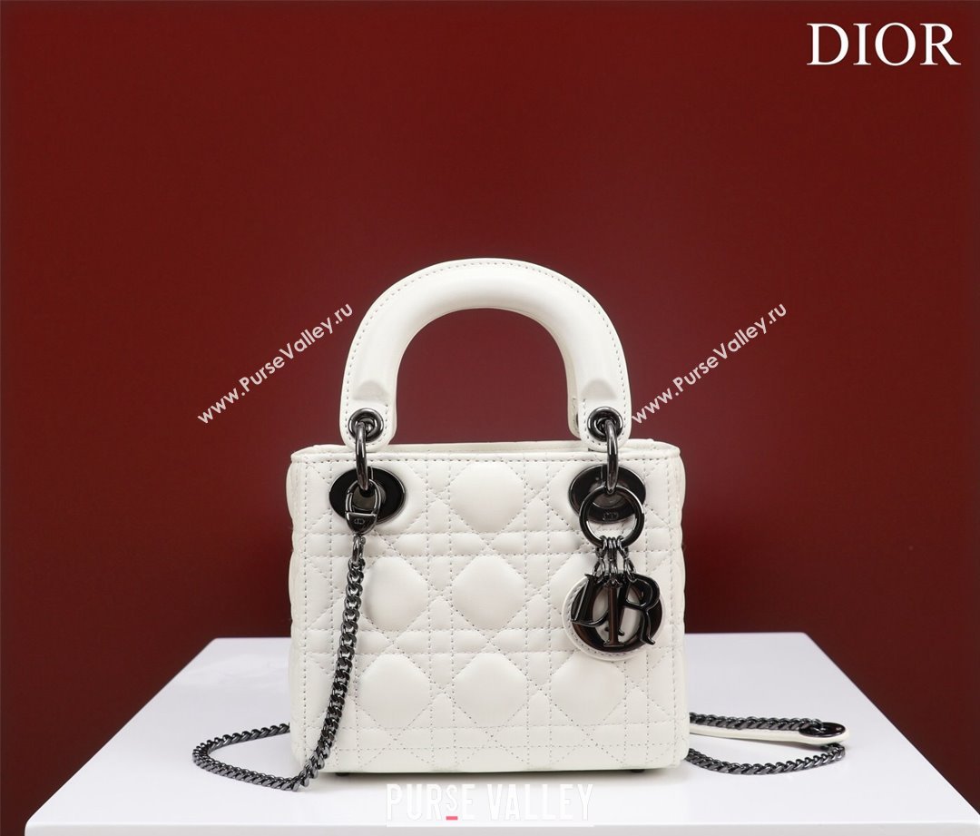 Dior Mini Lady Dior Bag in Cannage Lambskin White/Gunmetal 2024 M0505 (XXG-240219069)