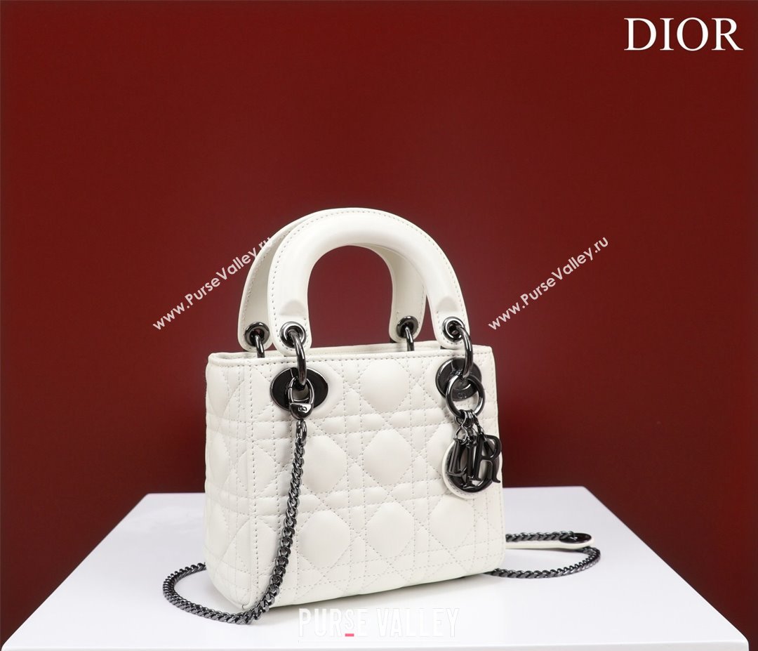 Dior Mini Lady Dior Bag in Cannage Lambskin White/Gunmetal 2024 M0505 (XXG-240219069)