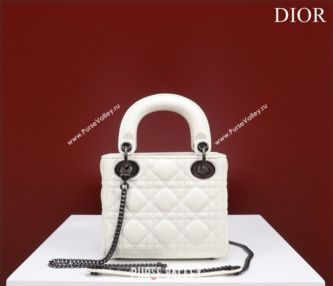 Dior Mini Lady Dior Bag in Cannage Lambskin White/Gunmetal 2024 M0505 (XXG-240219069)