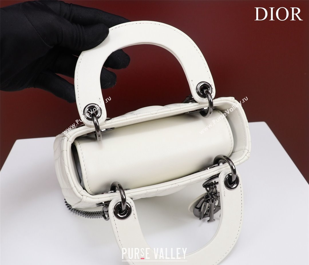 Dior Mini Lady Dior Bag in Cannage Lambskin White/Gunmetal 2024 M0505 (XXG-240219069)