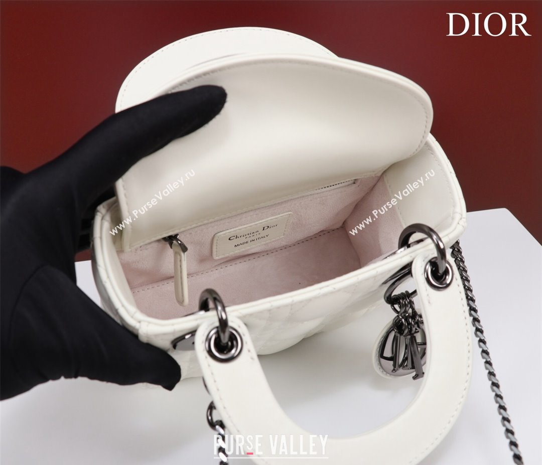 Dior Mini Lady Dior Bag in Cannage Lambskin White/Gunmetal 2024 M0505 (XXG-240219069)