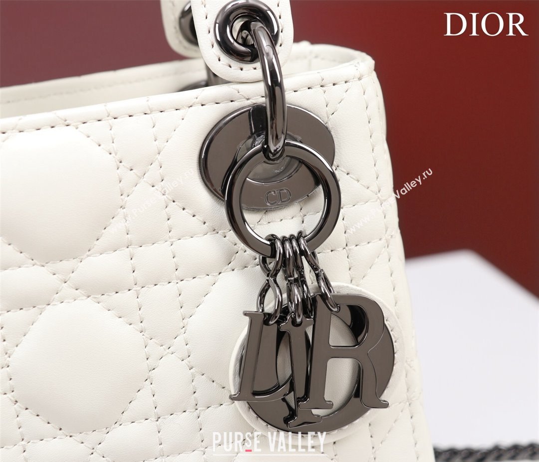 Dior Mini Lady Dior Bag in Cannage Lambskin White/Gunmetal 2024 M0505 (XXG-240219069)