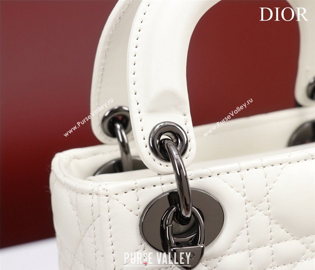 Dior Mini Lady Dior Bag in Cannage Lambskin White/Gunmetal 2024 M0505 (XXG-240219069)