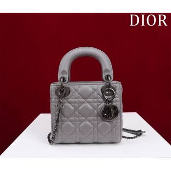 Dior Mini Lady Dior Bag in Cannage Lambskin Grey/Gunmetal 2024 M0505 (XXG-240219070)