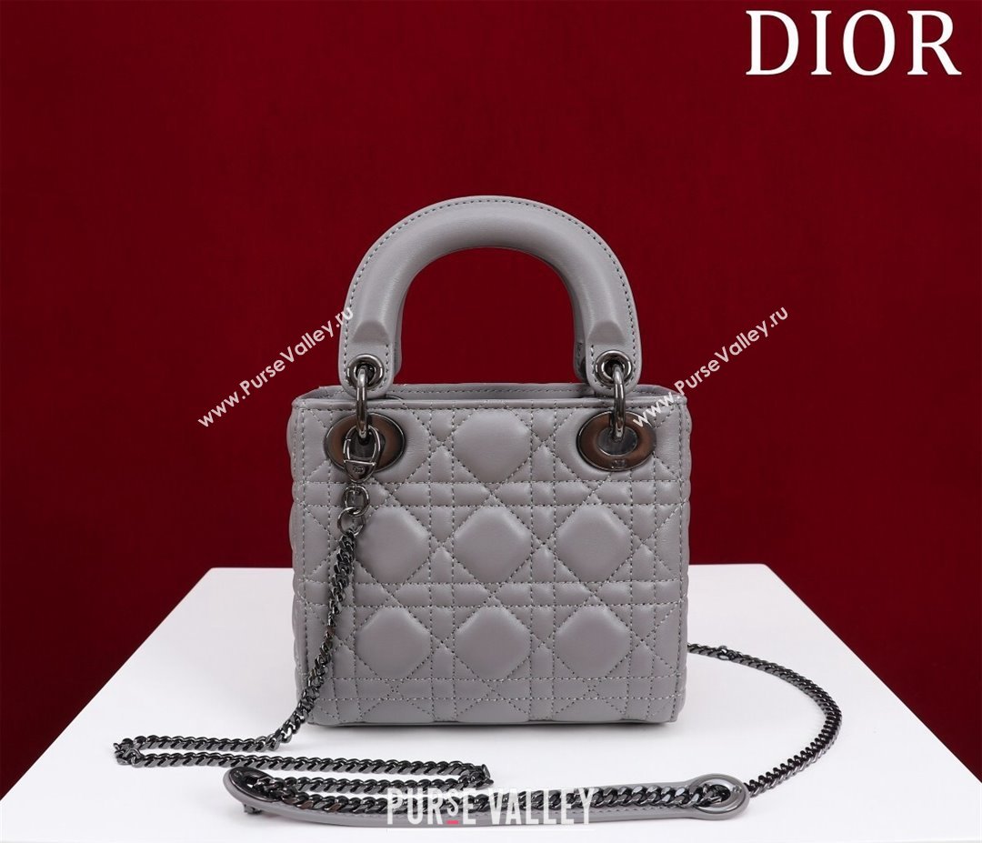 Dior Mini Lady Dior Bag in Cannage Lambskin Grey/Gunmetal 2024 M0505 (XXG-240219070)