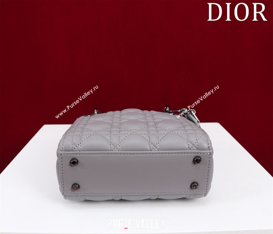 Dior Mini Lady Dior Bag in Cannage Lambskin Grey/Gunmetal 2024 M0505 (XXG-240219070)