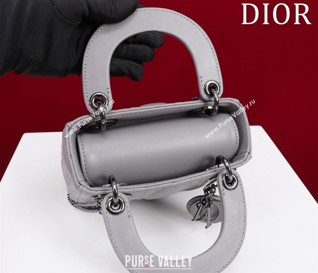 Dior Mini Lady Dior Bag in Cannage Lambskin Grey/Gunmetal 2024 M0505 (XXG-240219070)