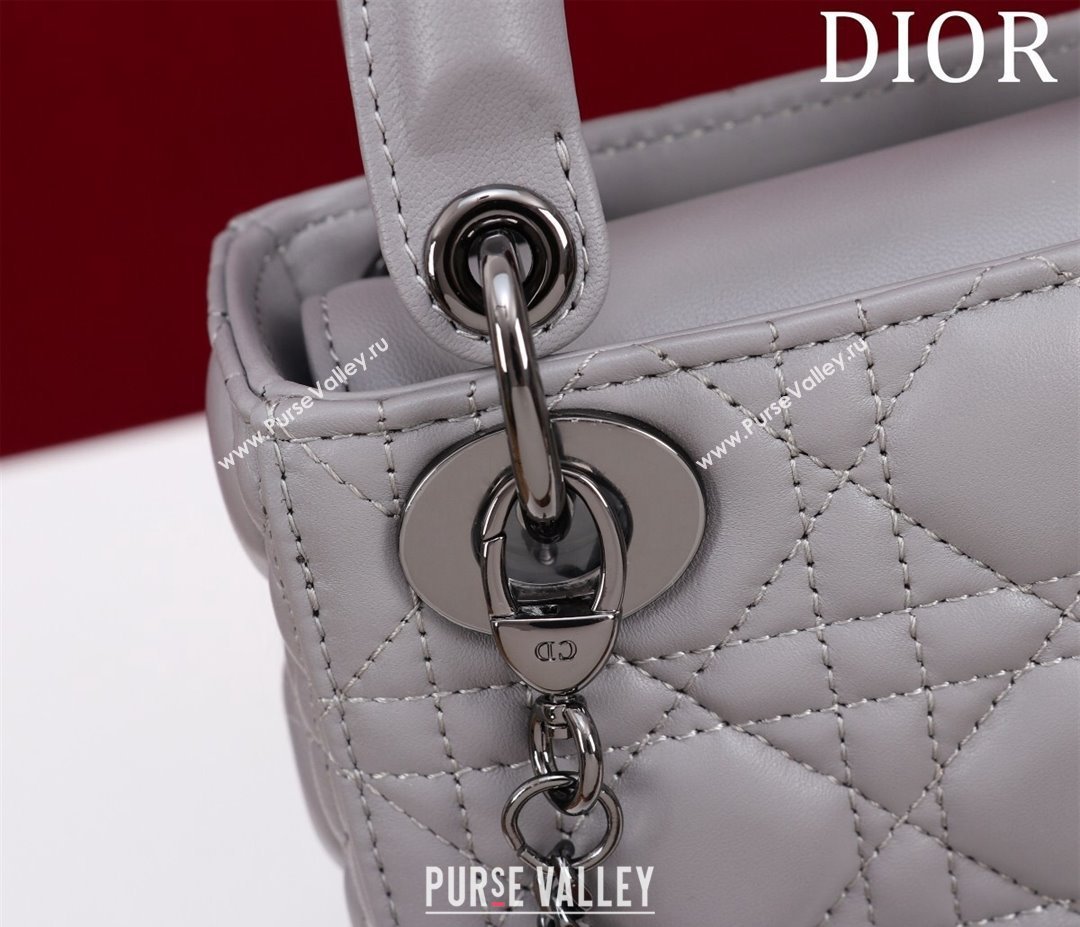 Dior Mini Lady Dior Bag in Cannage Lambskin Grey/Gunmetal 2024 M0505 (XXG-240219070)