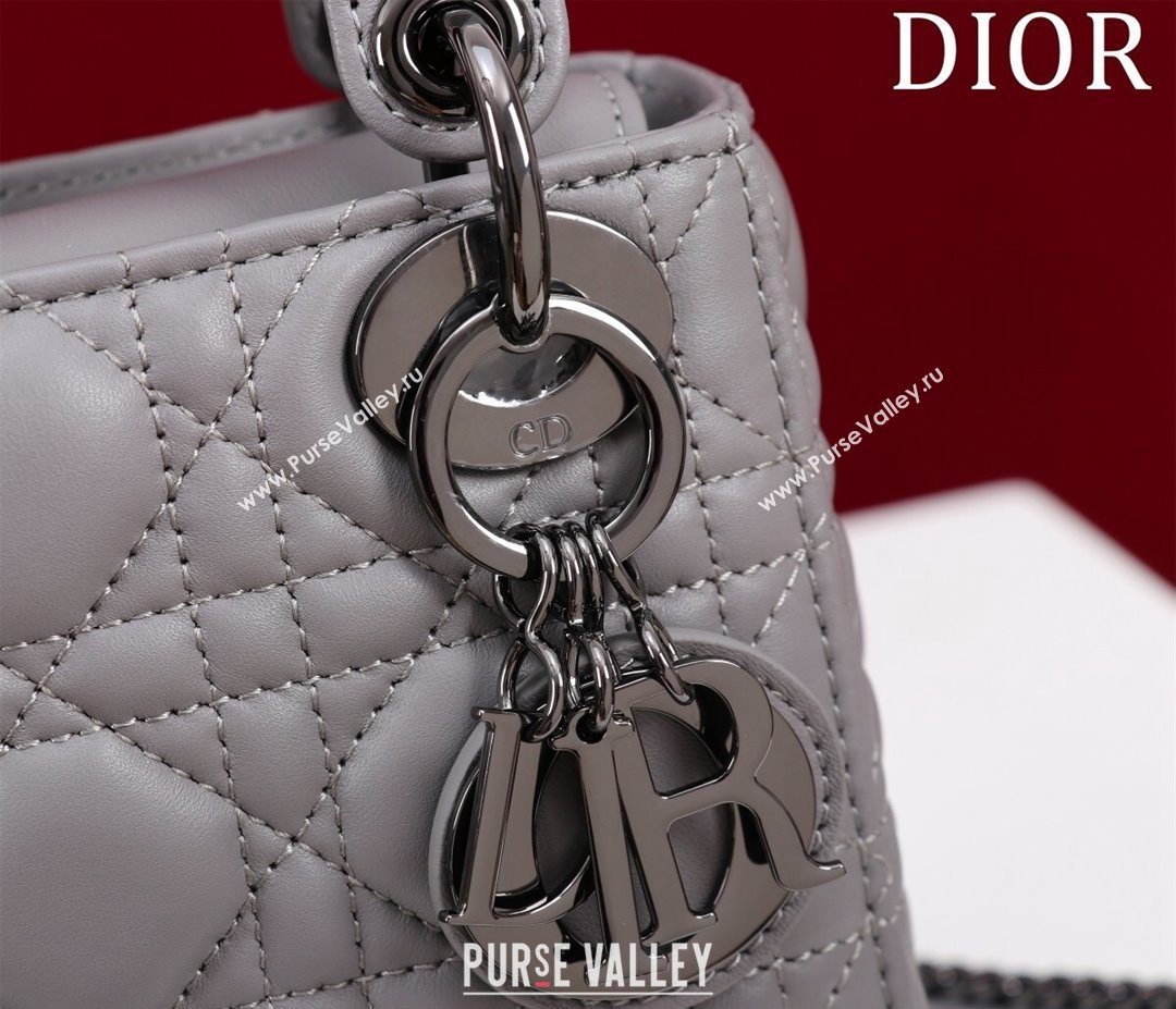 Dior Mini Lady Dior Bag in Cannage Lambskin Grey/Gunmetal 2024 M0505 (XXG-240219070)