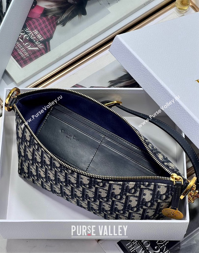 Dior Diorstar Hobo Bag with Chain in Blue Dior Oblique Jacquard 2024 (XXG-240219071)