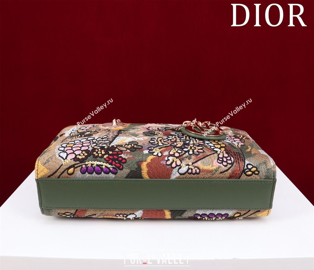 Dior Small Lady D-Joy Bag in D-Lace Macrame-Effect Motif Embroidery Green 2024 (XXG-240219077)