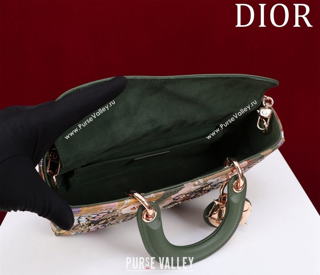 Dior Small Lady D-Joy Bag in D-Lace Macrame-Effect Motif Embroidery Green 2024 (XXG-240219077)