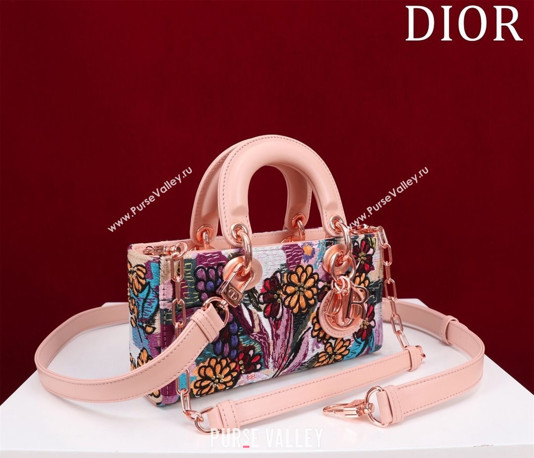 Dior Small Lady D-Joy Bag in D-Lace Macrame-Effect Motif Embroidery Light Pink 2024 (XXG-240219078)