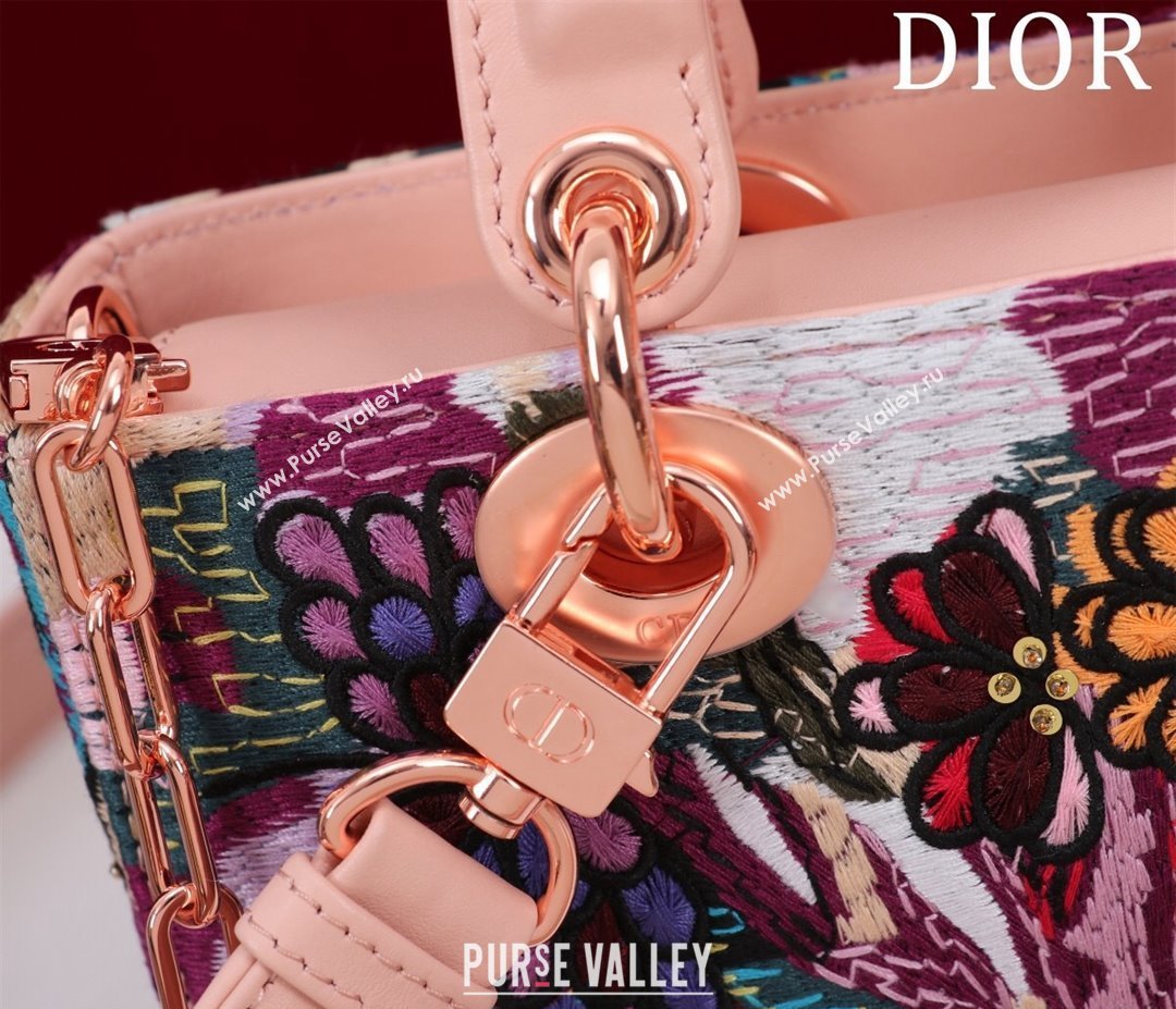 Dior Small Lady D-Joy Bag in D-Lace Macrame-Effect Motif Embroidery Light Pink 2024 (XXG-240219078)