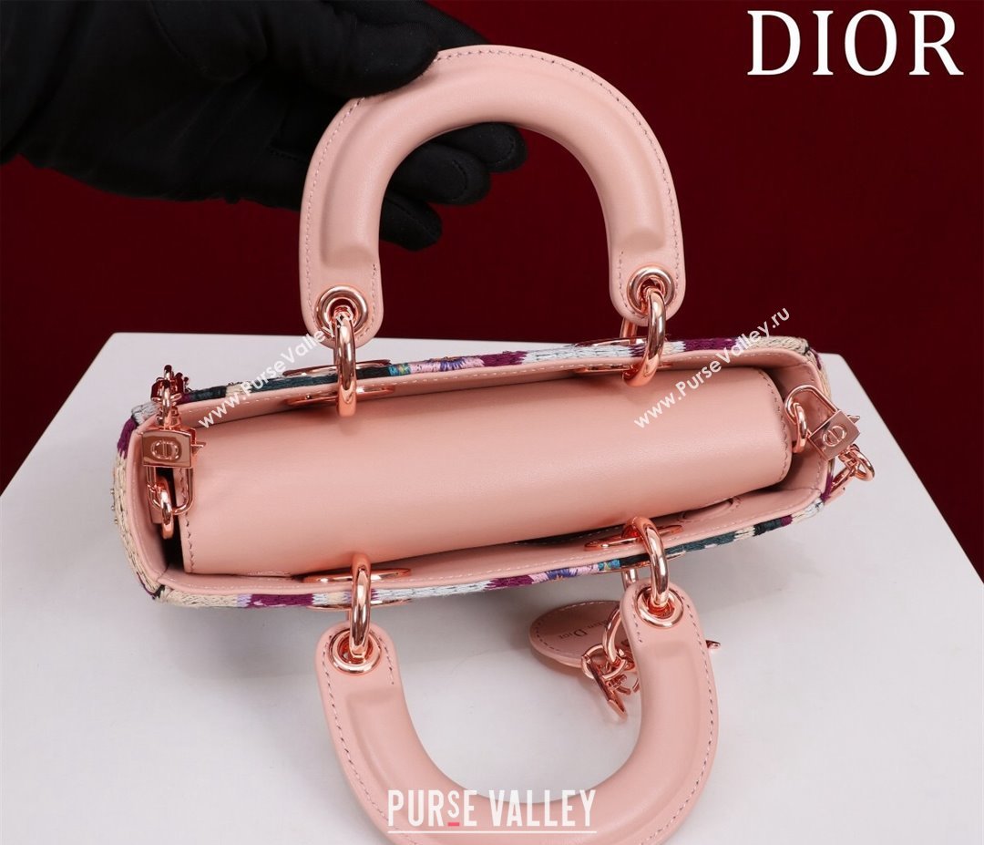 Dior Small Lady D-Joy Bag in D-Lace Macrame-Effect Motif Embroidery Light Pink 2024 (XXG-240219078)