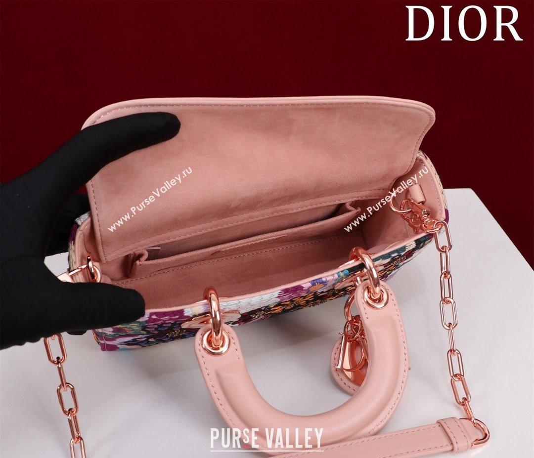 Dior Small Lady D-Joy Bag in D-Lace Macrame-Effect Motif Embroidery Light Pink 2024 (XXG-240219078)