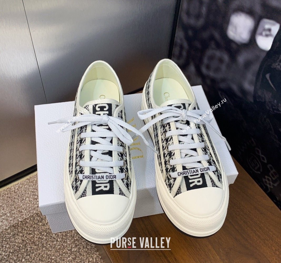 Dior WalknDior Platform Sneakers in White and Black Houndstooth Embroidered Cotton 2024 0226 (MD-240226001)
