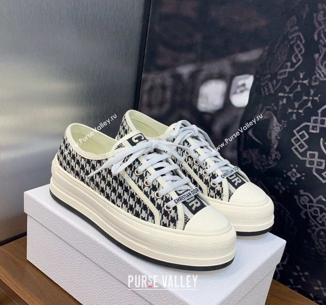 Dior WalknDior Platform Sneakers in White and Black Houndstooth Embroidered Cotton 2024 0226 (MD-240226001)