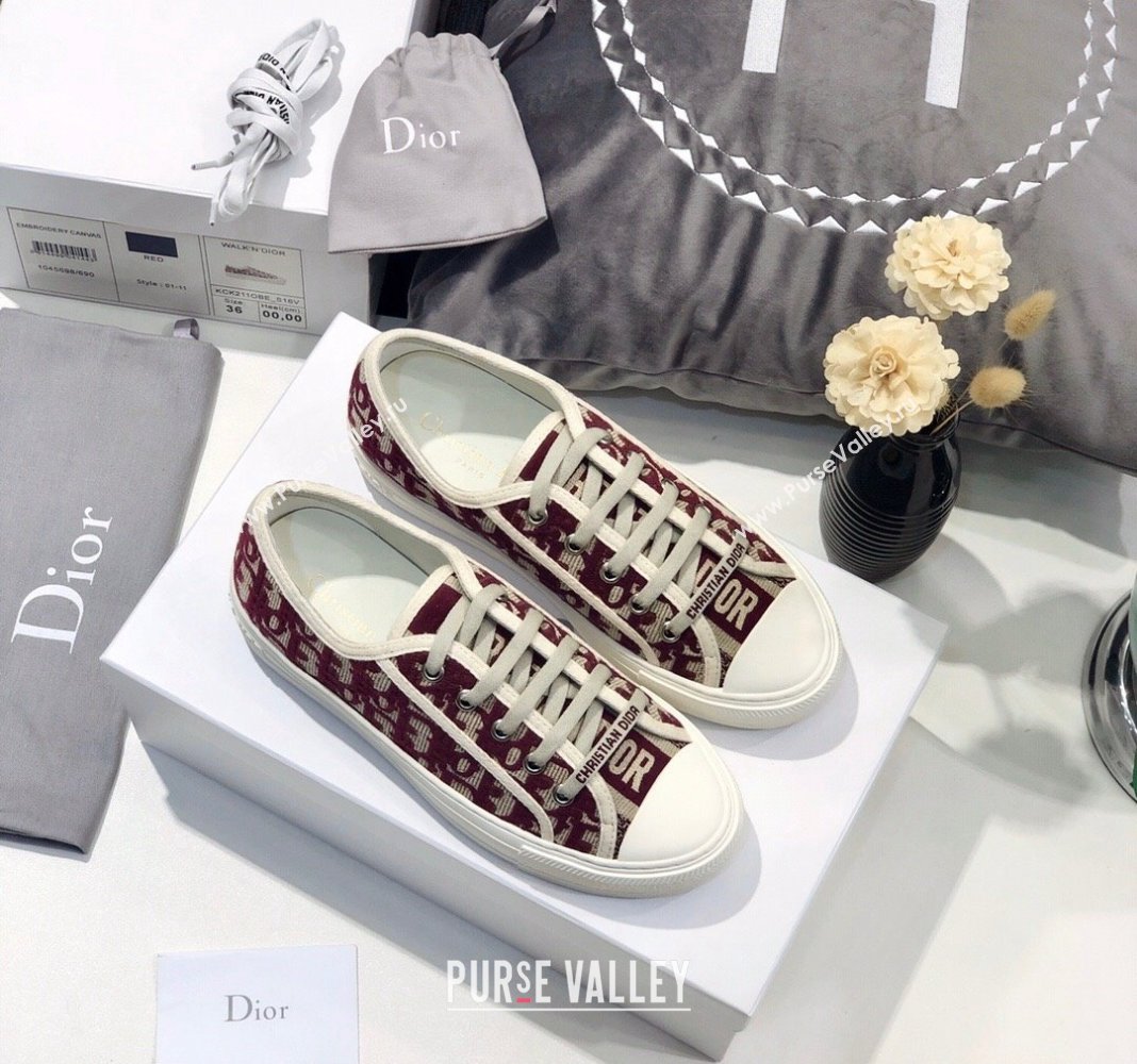 Dior WalknDior Sneakers in Oblique Embroidered Cotton Burgundy 2024 0226 (MD-240226046)