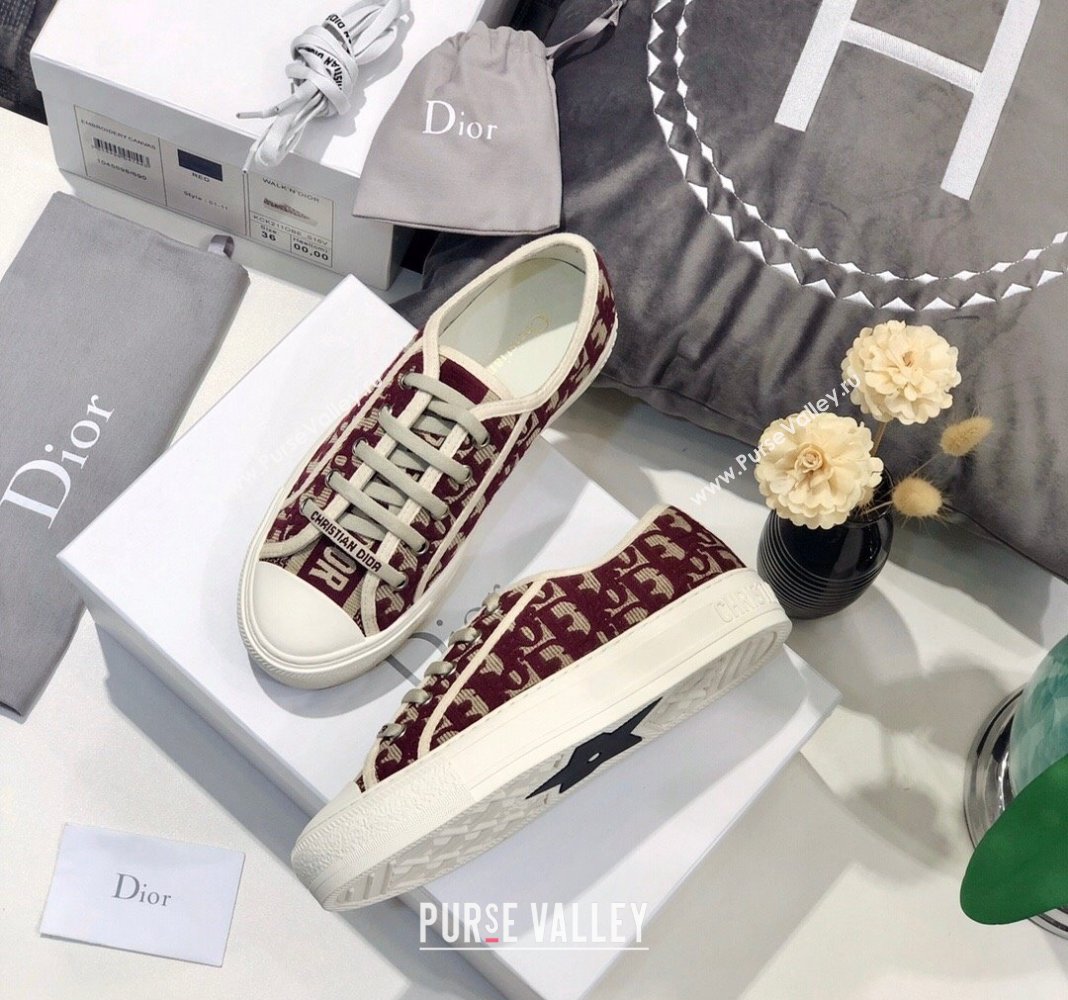 Dior WalknDior Sneakers in Oblique Embroidered Cotton Burgundy 2024 0226 (MD-240226046)