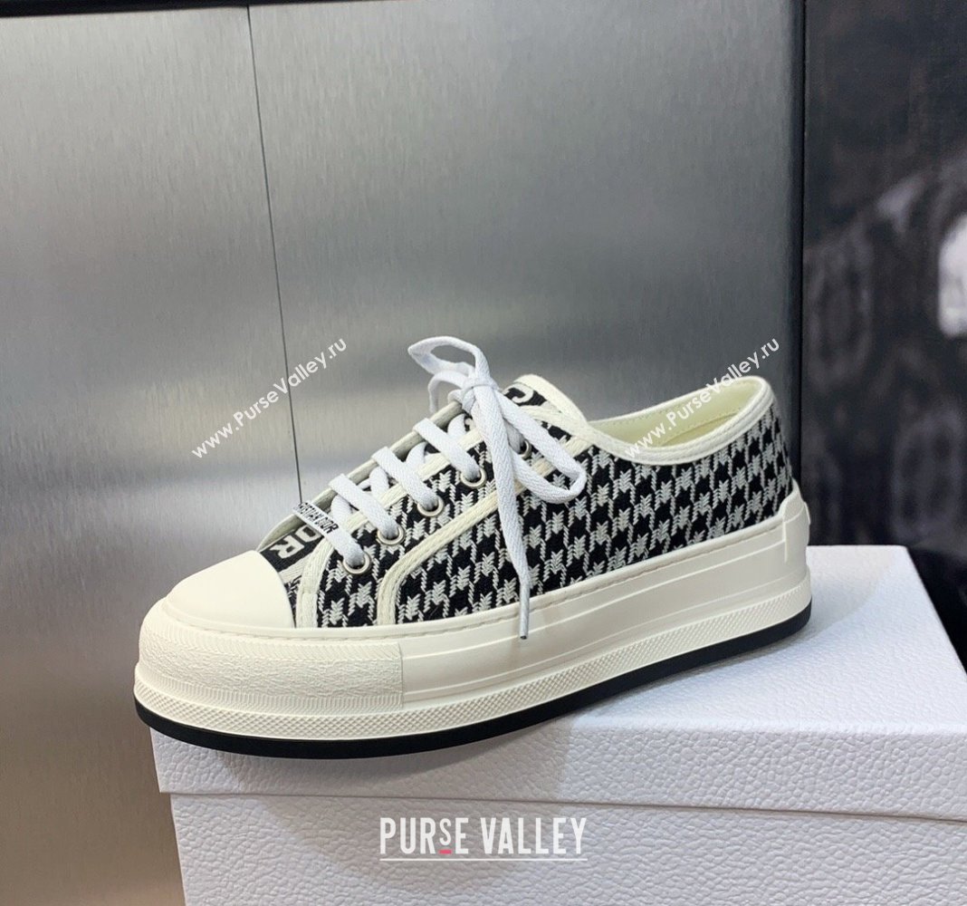 Dior WalknDior Platform Sneakers in White and Black Houndstooth Embroidered Cotton 2024 0226 (MD-240226001)