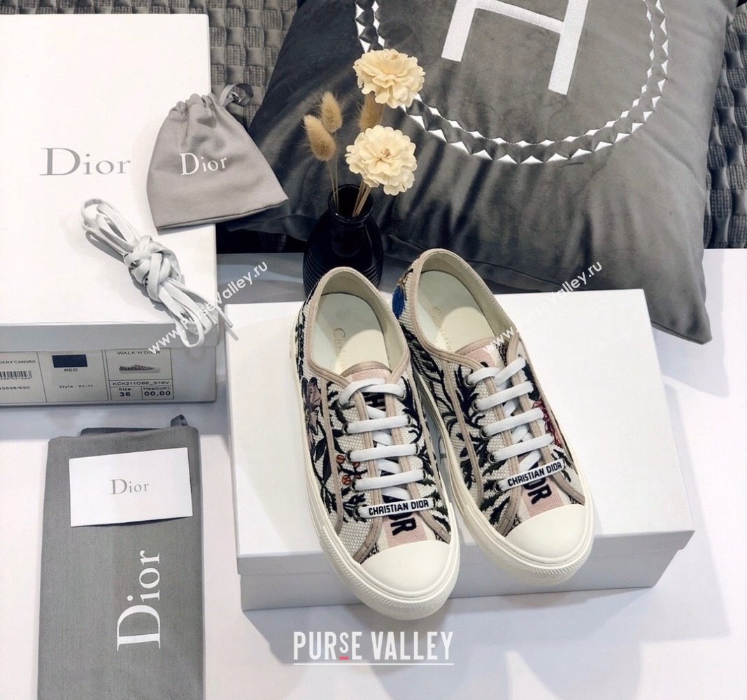 Dior WalknDior Sneakers in Embroidered Cotton Pink/Multicolor 51 2024 0226 (MD-240226051)