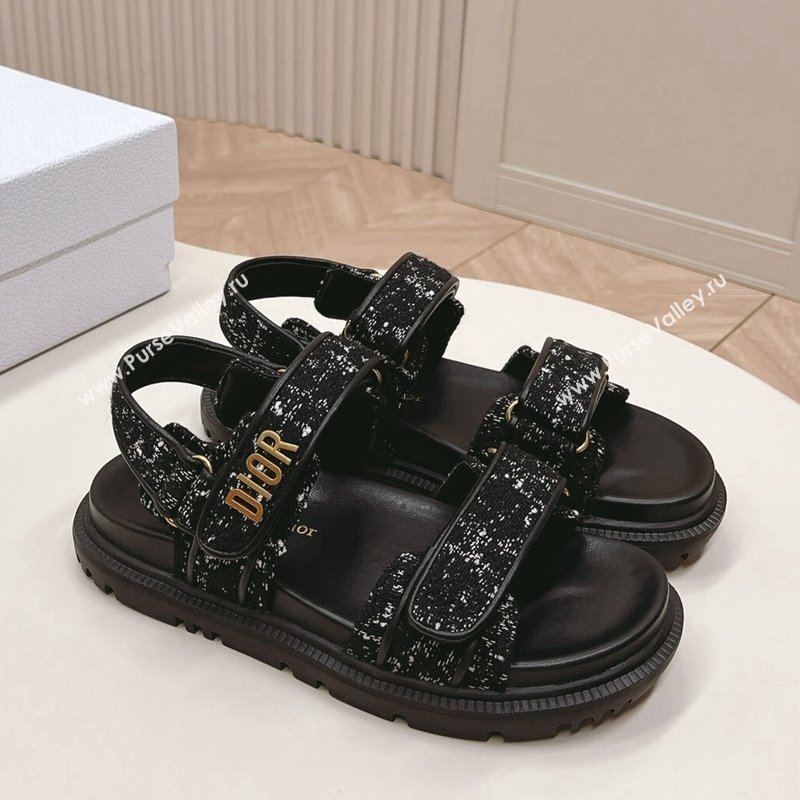 Dior Dioract Flat Strap Sandal in Black Cannage Tweed 2024 0226 (MD-240226055)