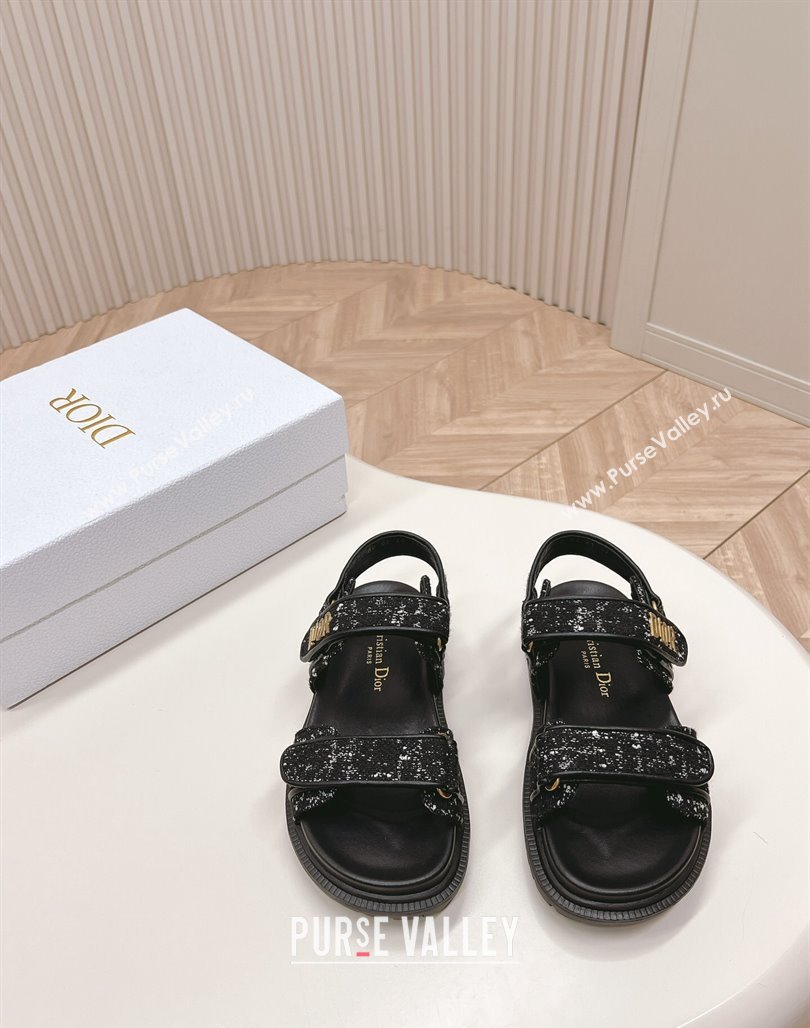 Dior Dioract Flat Strap Sandal in Black Cannage Tweed 2024 0226 (MD-240226055)
