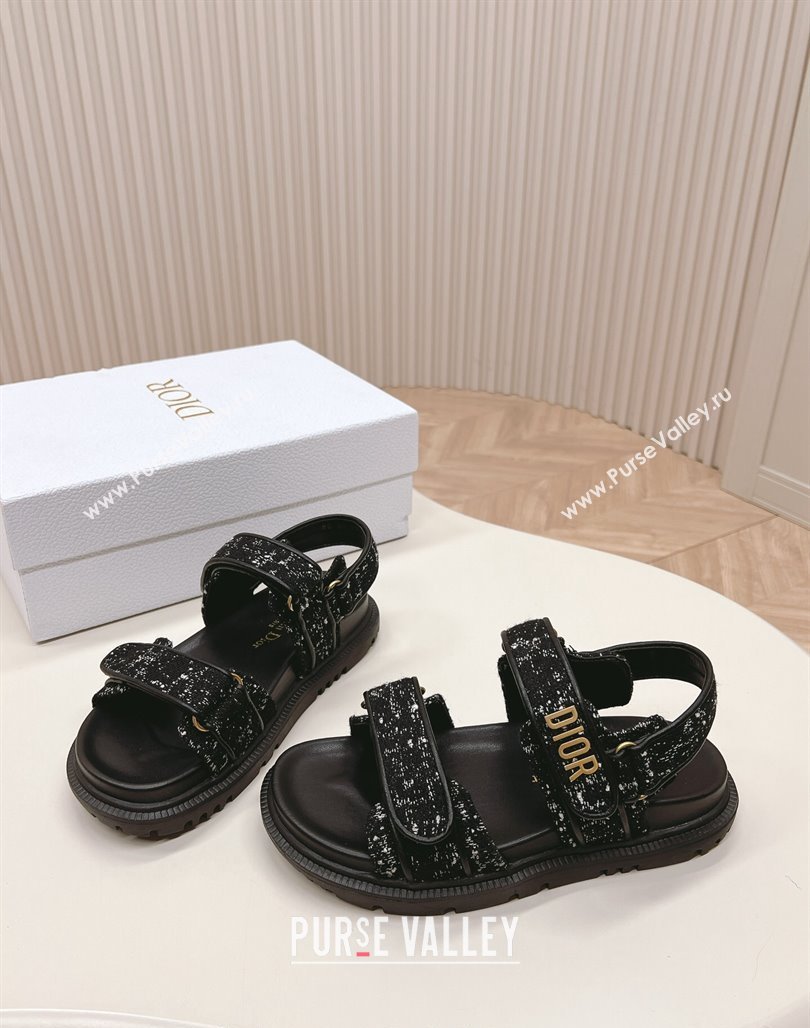 Dior Dioract Flat Strap Sandal in Black Cannage Tweed 2024 0226 (MD-240226055)