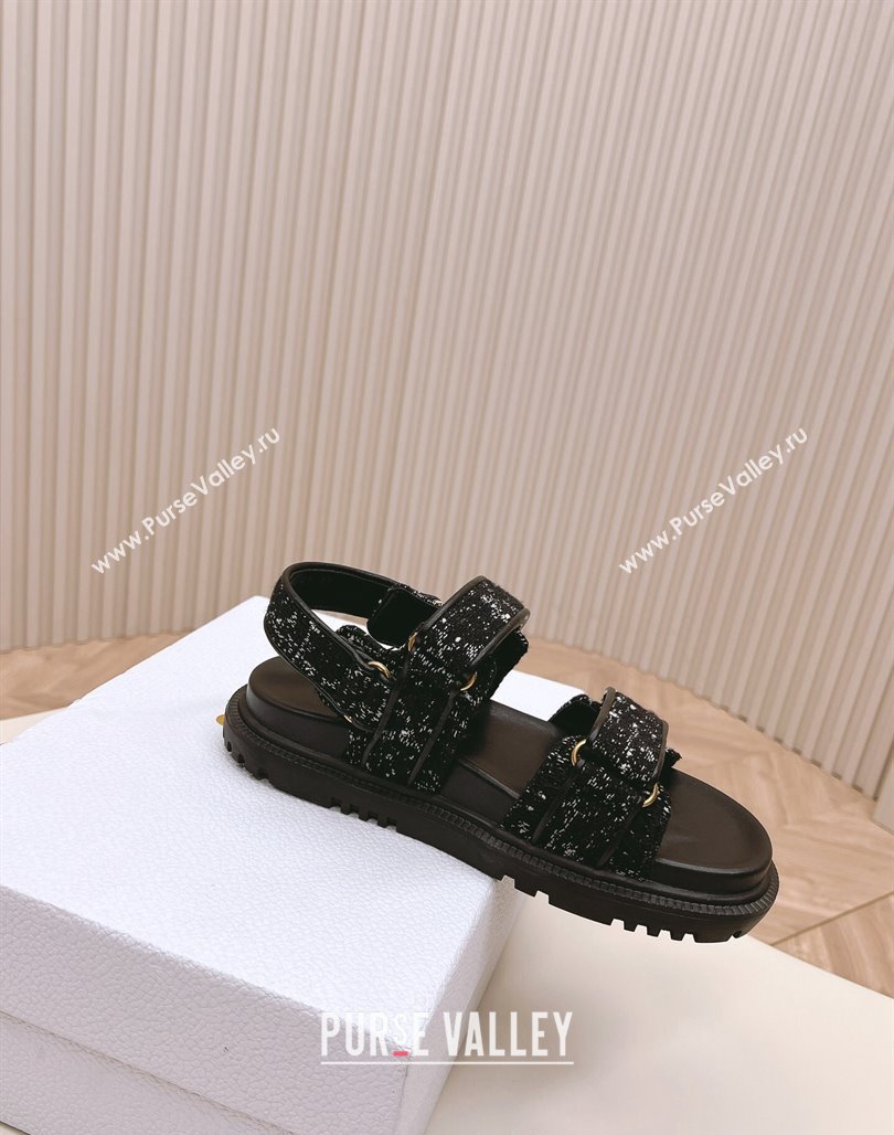 Dior Dioract Flat Strap Sandal in Black Cannage Tweed 2024 0226 (MD-240226055)