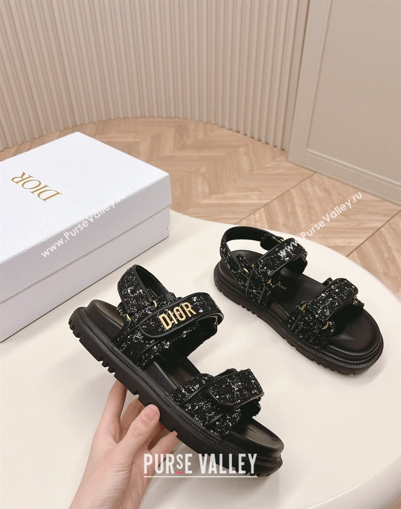 Dior Dioract Flat Strap Sandal in Black Cannage Tweed 2024 0226 (MD-240226055)