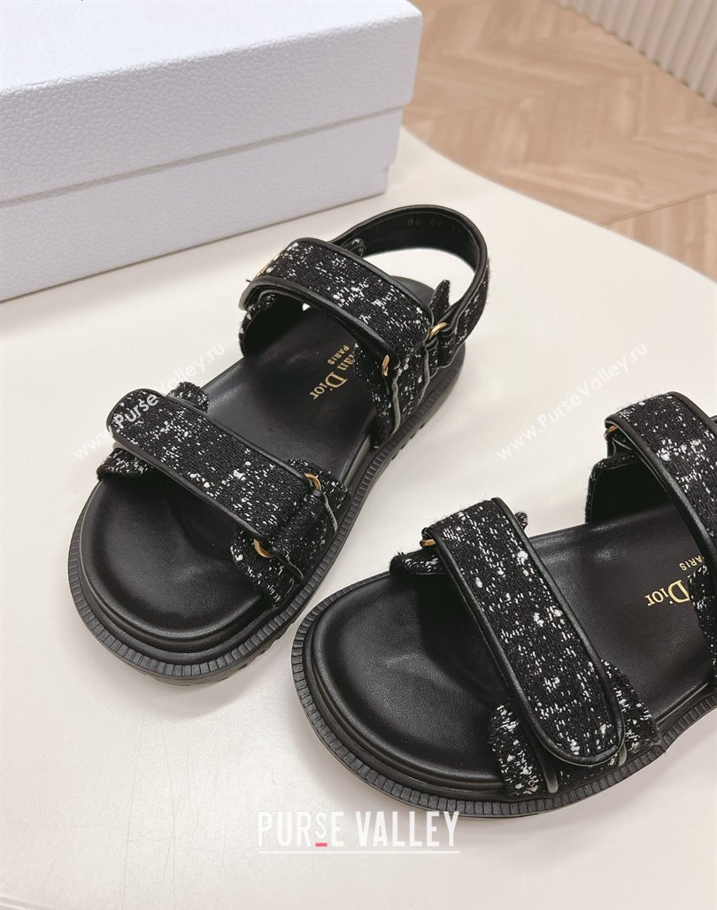 Dior Dioract Flat Strap Sandal in Black Cannage Tweed 2024 0226 (MD-240226055)